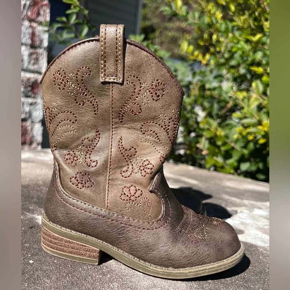 Cat & Jack Toddler Brown Faux Leather Zipper Cowboy Western Memphis Boots Sz 7